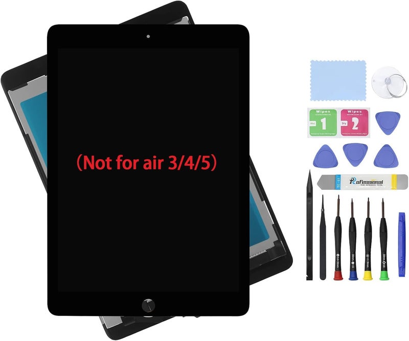ARUISIFX استبدال شاشة 9.7" لجهاز آيباد إير 2 الجيل الثاني A1567 A1566 تجميع عرض LCD مع زجاج لمسة + رقمي + مجموعة إصلاح (أسود) (غير متوافق مع إير 3/4/5) - Image 1